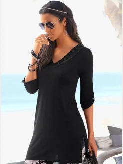 LASCANA T-Shirts<T-shirt long élégante bordure dentelle