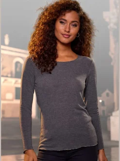 LASCANA T-Shirts<T-shirt manches longues bords pailletés raffinés à l'encolure, aux finitions des manches et à l'ourlet