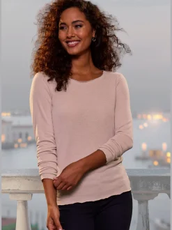 LASCANA T-Shirts<T-shirt manches longues bords pailletés raffinés à l'encolure, aux finitions des manches et à l'ourlet