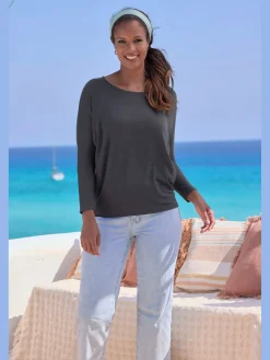 LASCANA T-Shirts<T-shirt manches longues manches chauve-souris pour un look décontracté