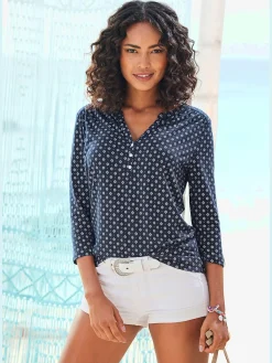 LASCANA T-Shirts<T-shirt patte de boutonnage avec boutons légèrement brillants