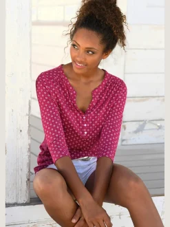 LASCANA T-Shirts<T-shirt patte de boutonnage avec boutons légèrement brillants