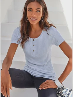 LASCANA T-Shirts<T-shirt petite patte de boutonnage avec boutons imitation corne