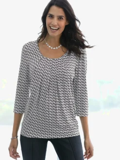 T-Shirts<T-shirt évasé encolure ronde manches 3/4 avec plis devant