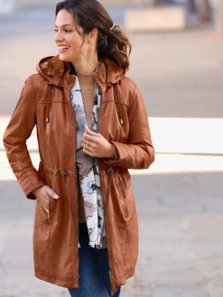 Mainpol Vestes<Veste en cuir capuche amovible avec empiècement imitation fourrure