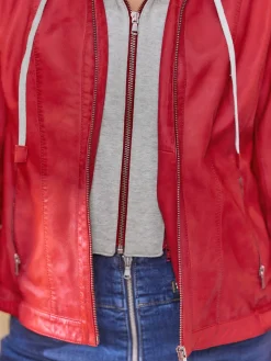 Mandarin Vestes<Veste en cuir capuche amovible