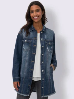 Mandarin Blazers<Veste en jean effet « destroy » tendance