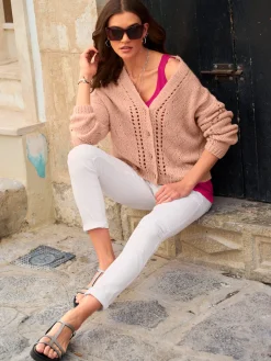 Mandarin Gilets Et Cardigans<Veste en tricot motif tricoté avec partie ajourée devant