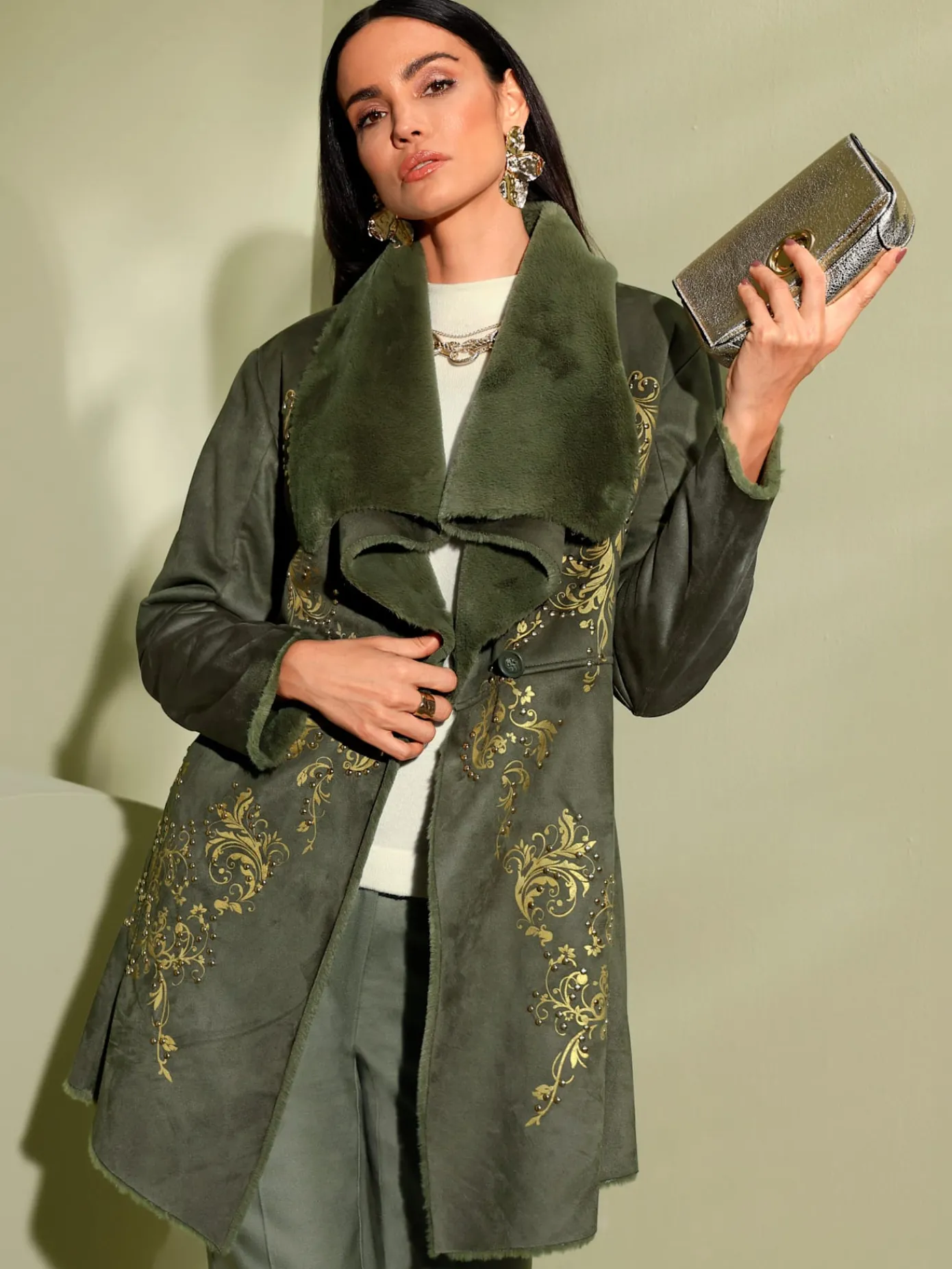 Creation L Vestes<Veste longue doublure imitation fourrure