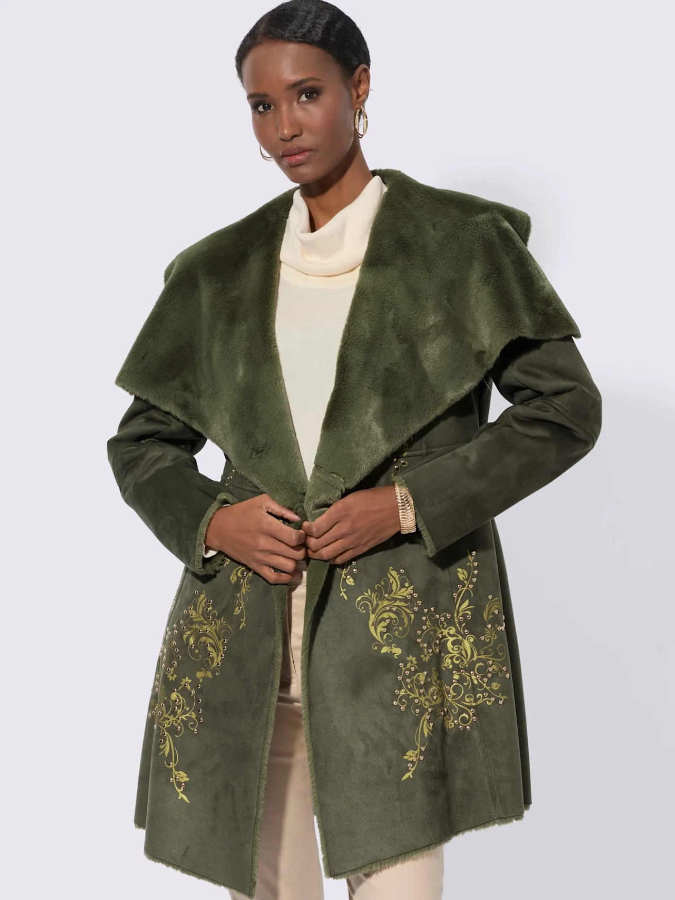 Creation L Vestes<Veste longue doublure imitation fourrure