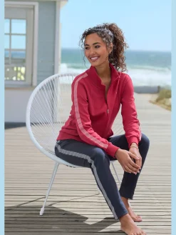 H.I.S Vestes<Veste sweat veste à col montant et rayures